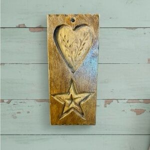 Handcarved Vintage Wood Sugar Mold Rustic Farmhouse Wall Plaque